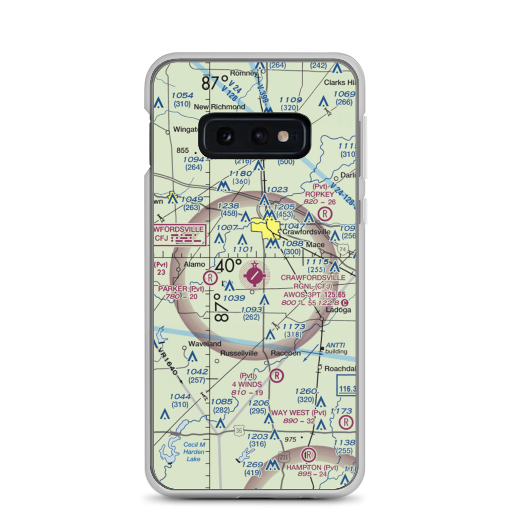 Crawfordsville Regional Airport (CFJ) VFR Sectional Samsung Case Samsung Galaxy S10e model shown