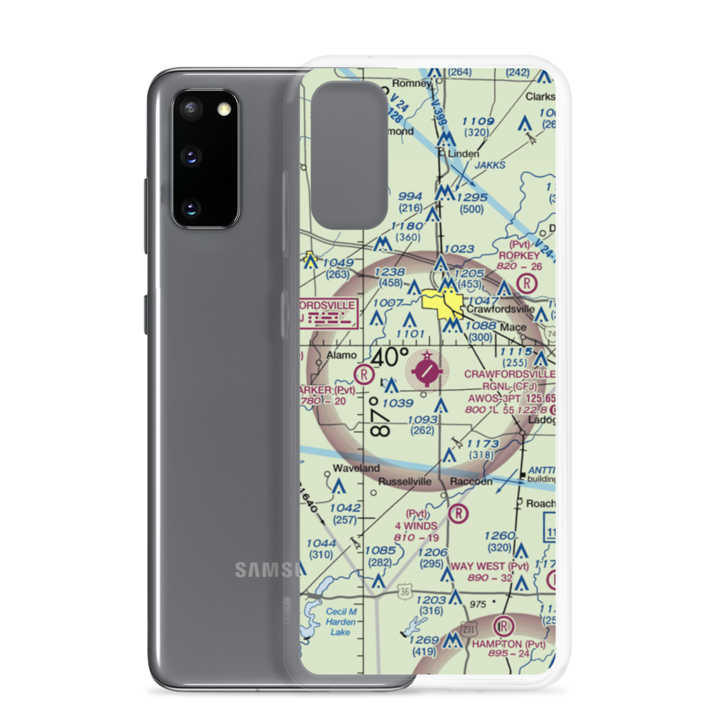 Crawfordsville Regional Airport (CFJ) VFR Sectional Samsung Case Samsung Galaxy S20 model shown