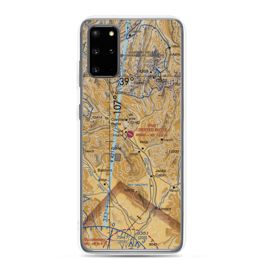 Crested Butte Airpark (CSE) VFR Sectional Samsung Case Samsung Galaxy S20 Plus model shown