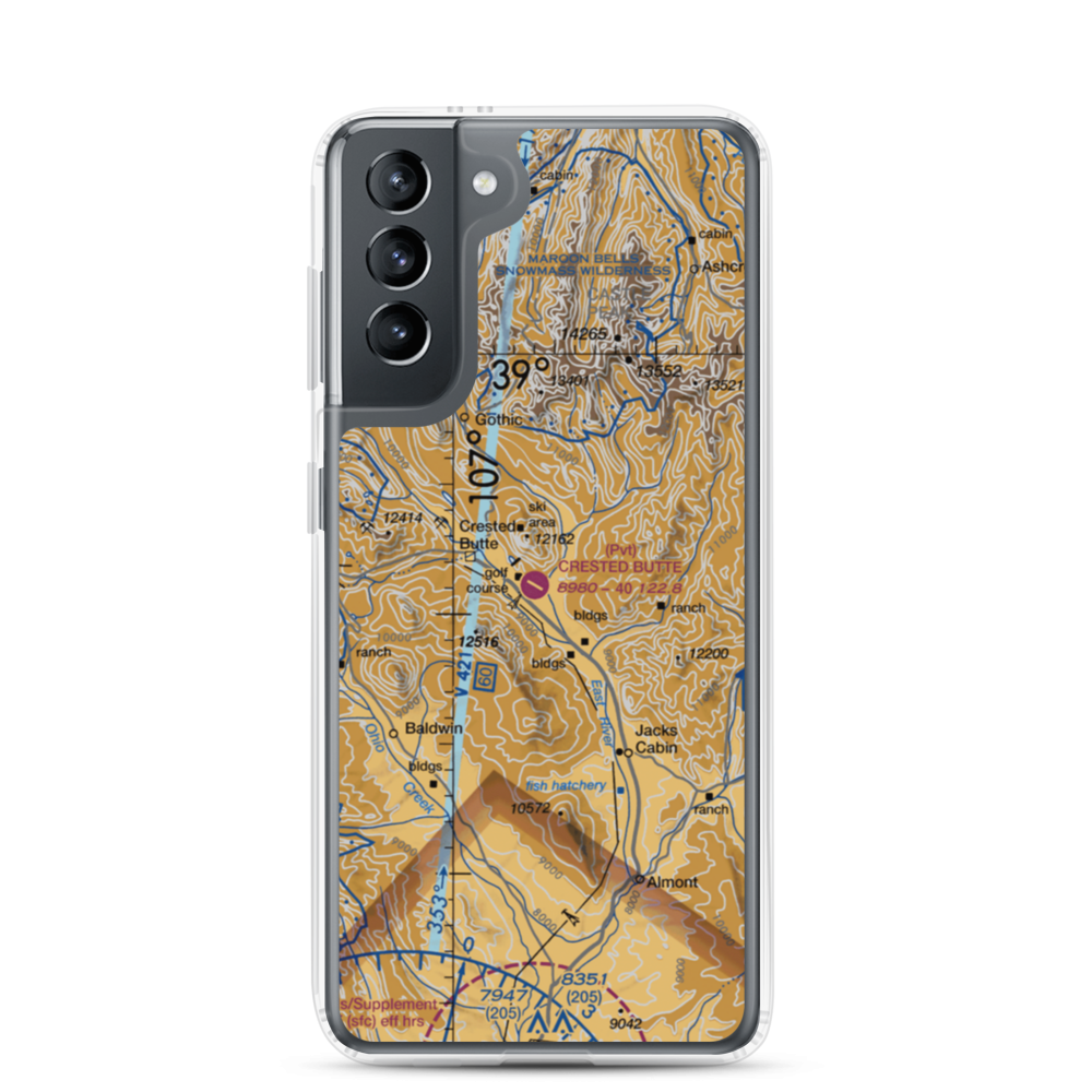 Crested Butte Airpark (CSE) VFR Sectional Samsung Case Samsung Galaxy S21 model shown