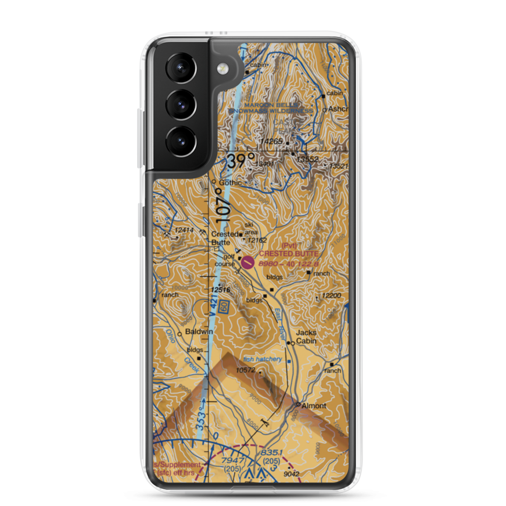 Crested Butte Airpark (CSE) VFR Sectional Samsung Case Samsung Galaxy S21 Plus model shown