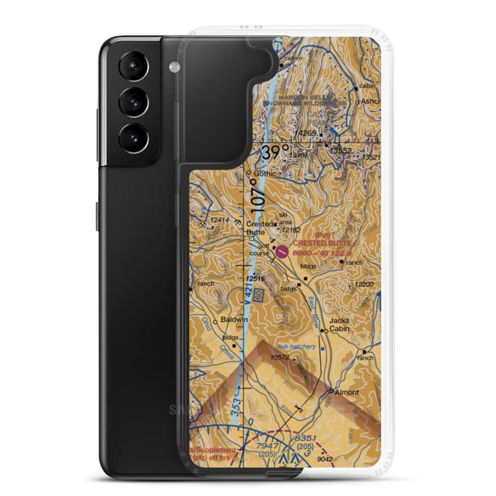 Crested Butte Airpark (CSE) VFR Sectional Samsung Case Samsung Galaxy S21 Plus model shown