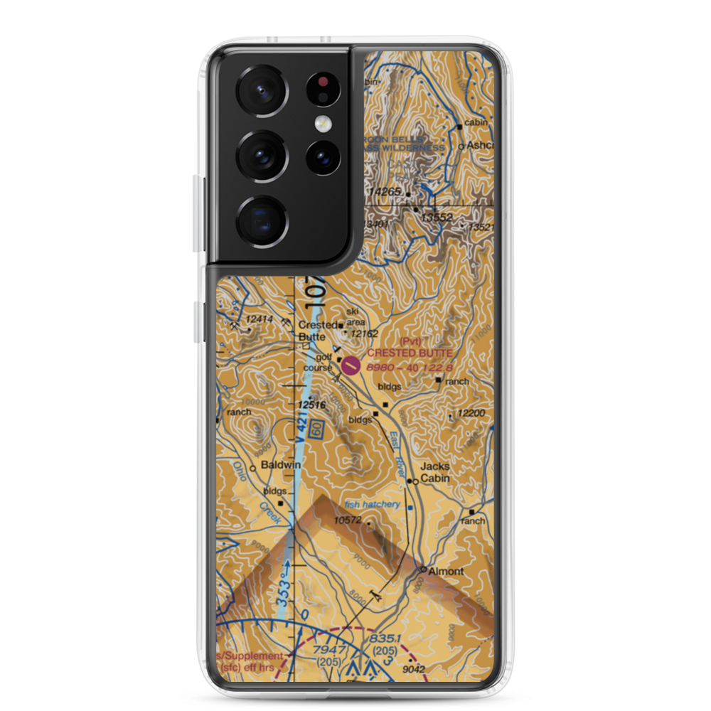 Crested Butte Airpark (CSE) VFR Sectional Samsung Case Samsung Galaxy S21 Ultra model shown