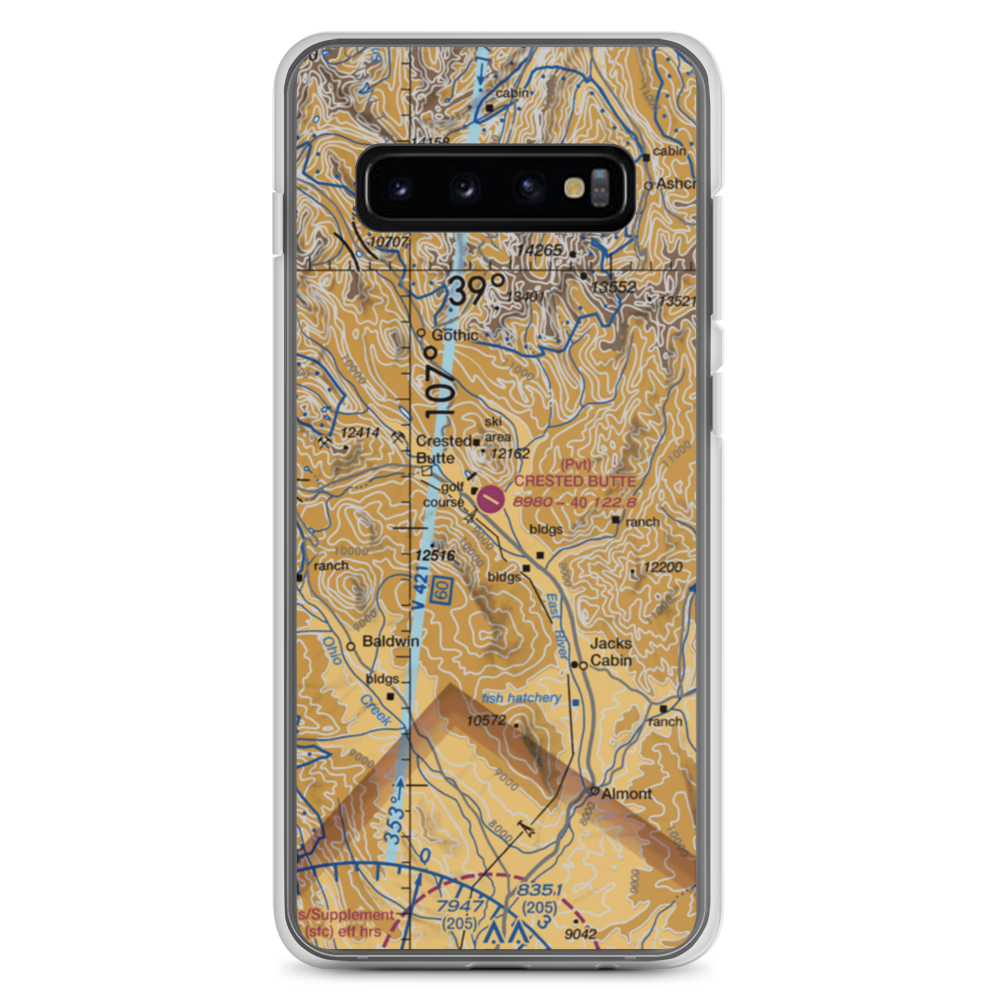Crested Butte Airpark (CSE) VFR Sectional Samsung Case Samsung Galaxy S10+ model shown