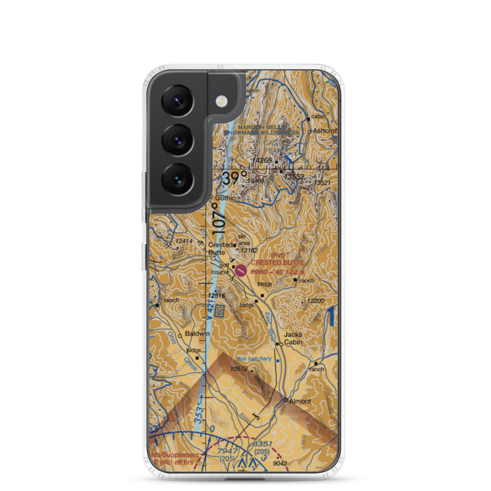 Crested Butte Airpark (CSE) VFR Sectional Samsung Case Samsung Galaxy S22 model shown