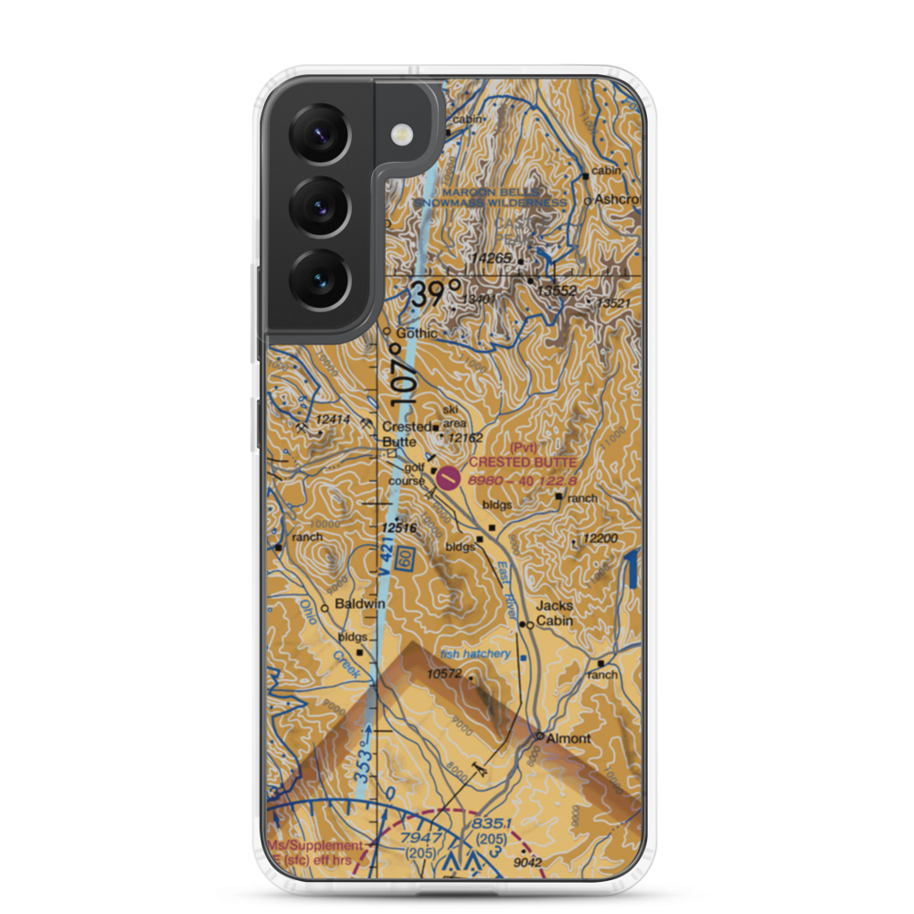 Crested Butte Airpark (CSE) VFR Sectional Samsung Case Samsung Galaxy S22 Plus model shown