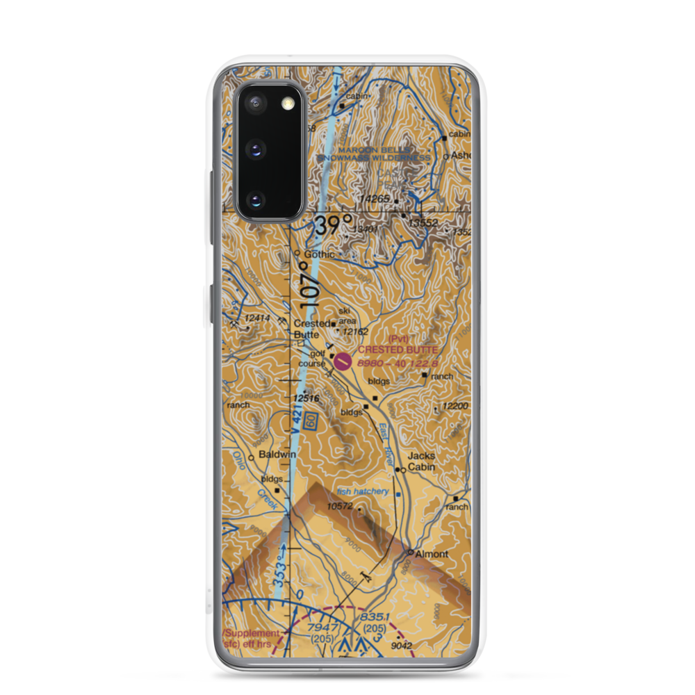 Crested Butte Airpark (CSE) VFR Sectional Samsung Case Samsung Galaxy S20 model shown