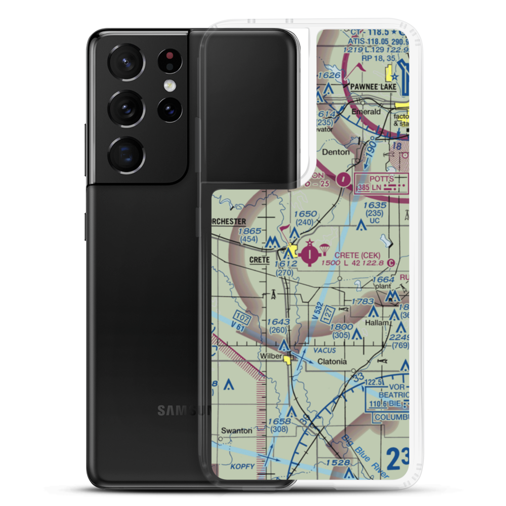 Crete Municipal Airport (CEK) VFR Sectional Samsung Case Samsung Galaxy S21 Ultra model shown