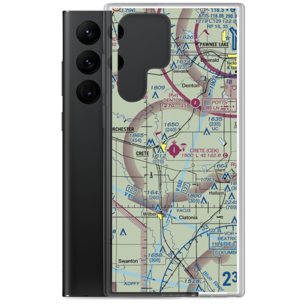 Crete Municipal Airport (CEK) VFR Sectional Samsung Case Samsung Galaxy S22 Ultra model shown