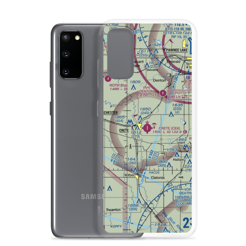 Crete Municipal Airport (CEK) VFR Sectional Samsung Case Samsung Galaxy S20 model shown