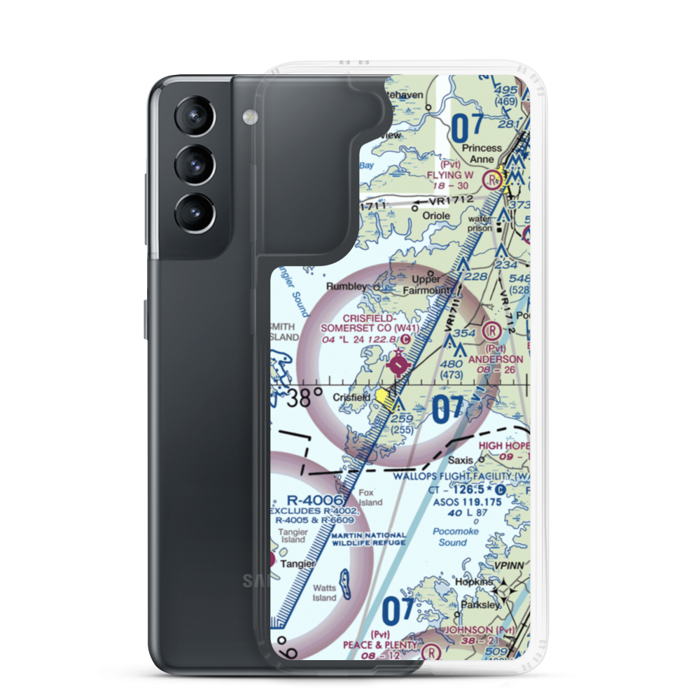 Crisfield Municipal Airport (W41) VFR Sectional Samsung Case Samsung Galaxy S21 model shown