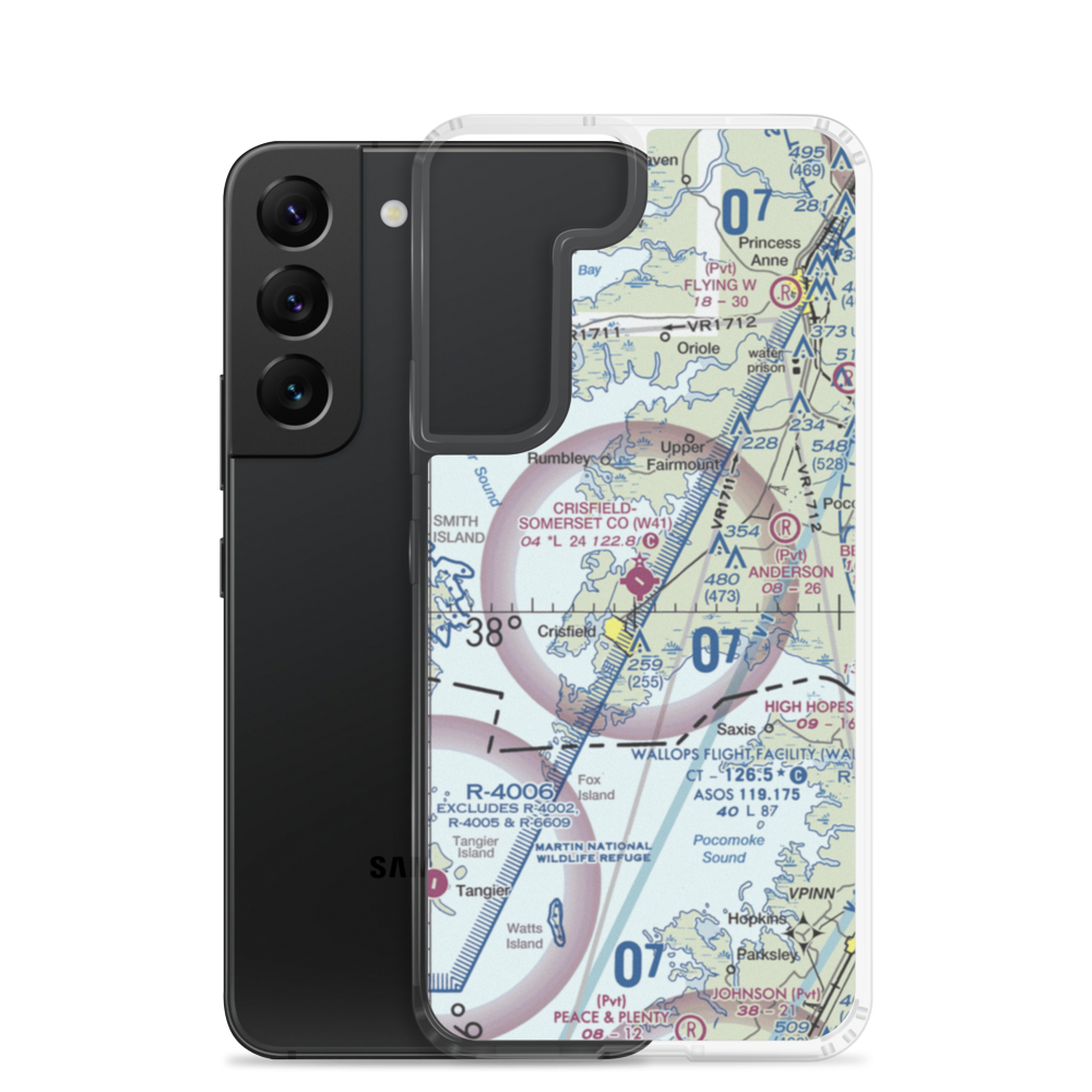 Crisfield Municipal Airport (W41) VFR Sectional Samsung Case Samsung Galaxy S22 model shown