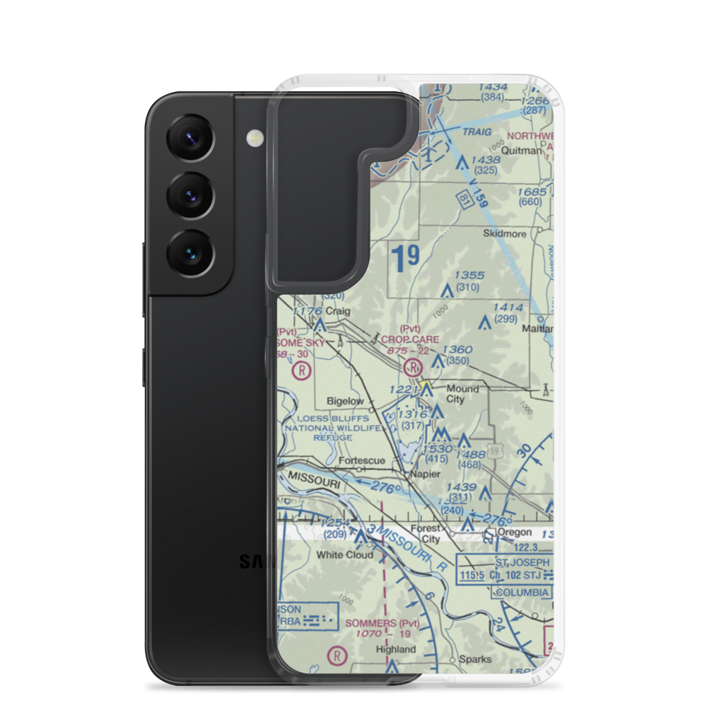 Crop Care Airport (4MO7) VFR Sectional Samsung Case Samsung Galaxy S22 model shown