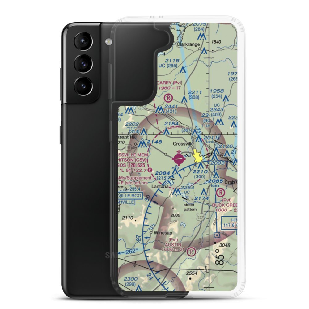 Crossville Memorial Whitson Field (CSV) VFR Sectional Samsung Case Samsung Galaxy S21 Plus model shown