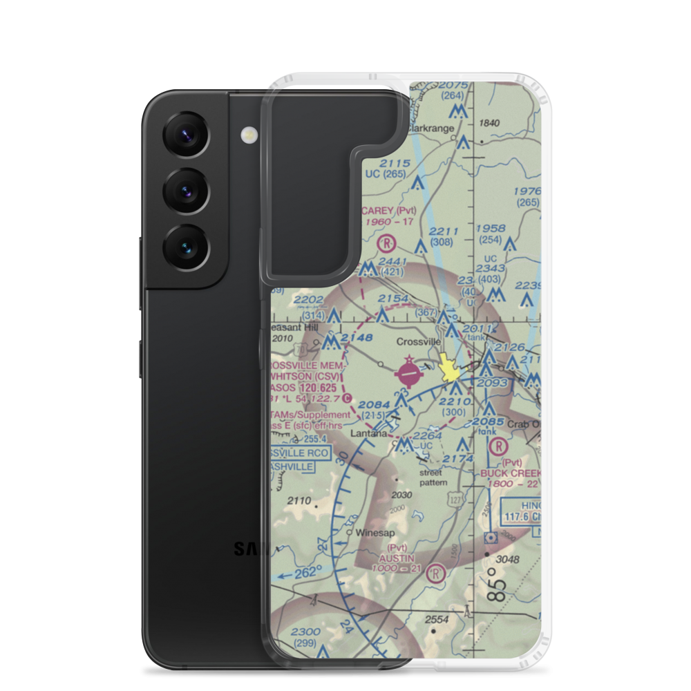 Crossville Memorial Whitson Field (CSV) VFR Sectional Samsung Case Samsung Galaxy S22 model shown