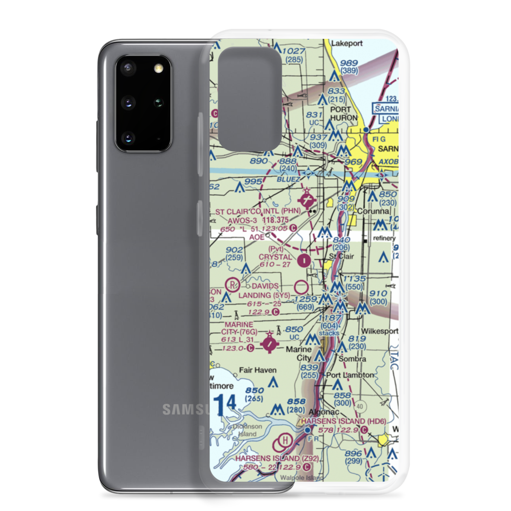 Crystal Airport (MI41) VFR Sectional Samsung Case Samsung Galaxy S20 Plus model shown