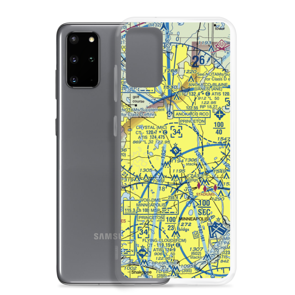 Crystal Airport (MIC) VFR Sectional Samsung Case Samsung Galaxy S20 Plus model shown