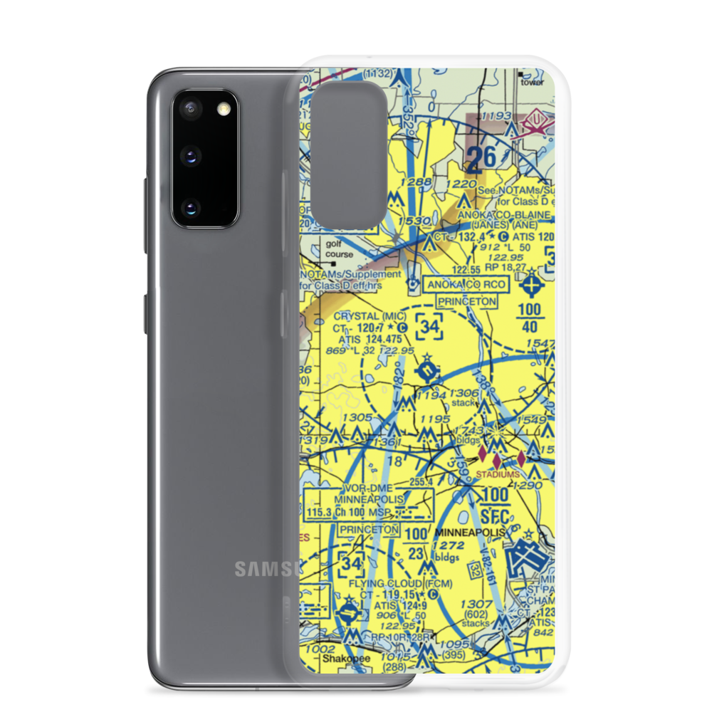 Crystal Airport (MIC) VFR Sectional Samsung Case Samsung Galaxy S20 model shown