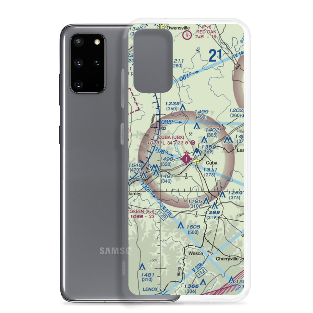 Cuba Municipal Airport (UBX) VFR Sectional Samsung Case Samsung Galaxy S20 Plus model shown