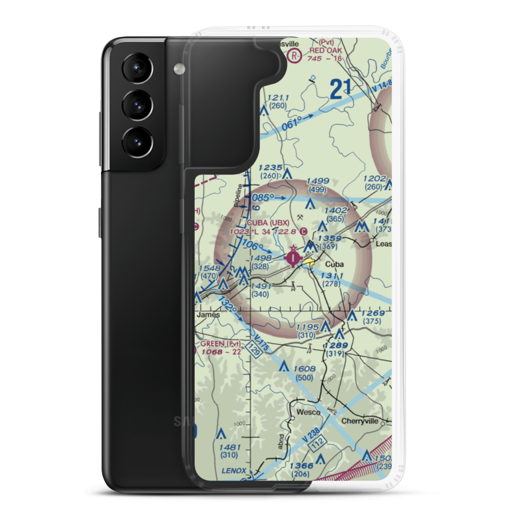Cuba Municipal Airport (UBX) VFR Sectional Samsung Case Samsung Galaxy S21 Plus model shown