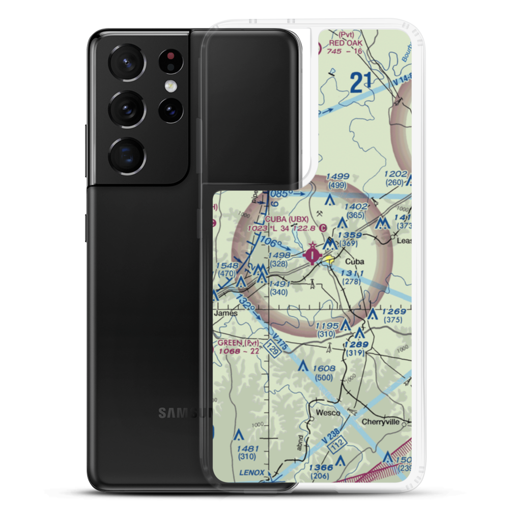 Cuba Municipal Airport (UBX) VFR Sectional Samsung Case Samsung Galaxy S21 Ultra model shown
