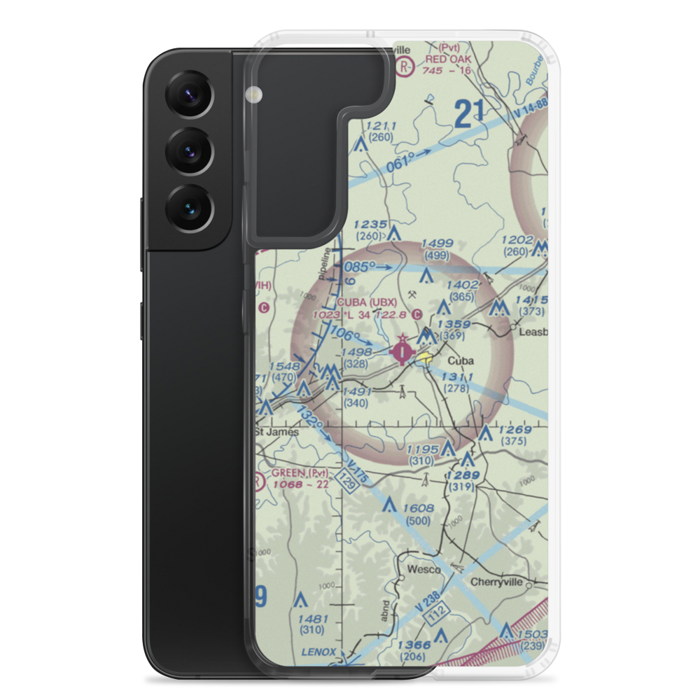 Cuba Municipal Airport (UBX) VFR Sectional Samsung Case Samsung Galaxy S22 Plus model shown