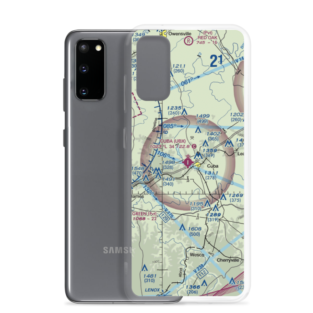 Cuba Municipal Airport (UBX) VFR Sectional Samsung Case Samsung Galaxy S20 model shown