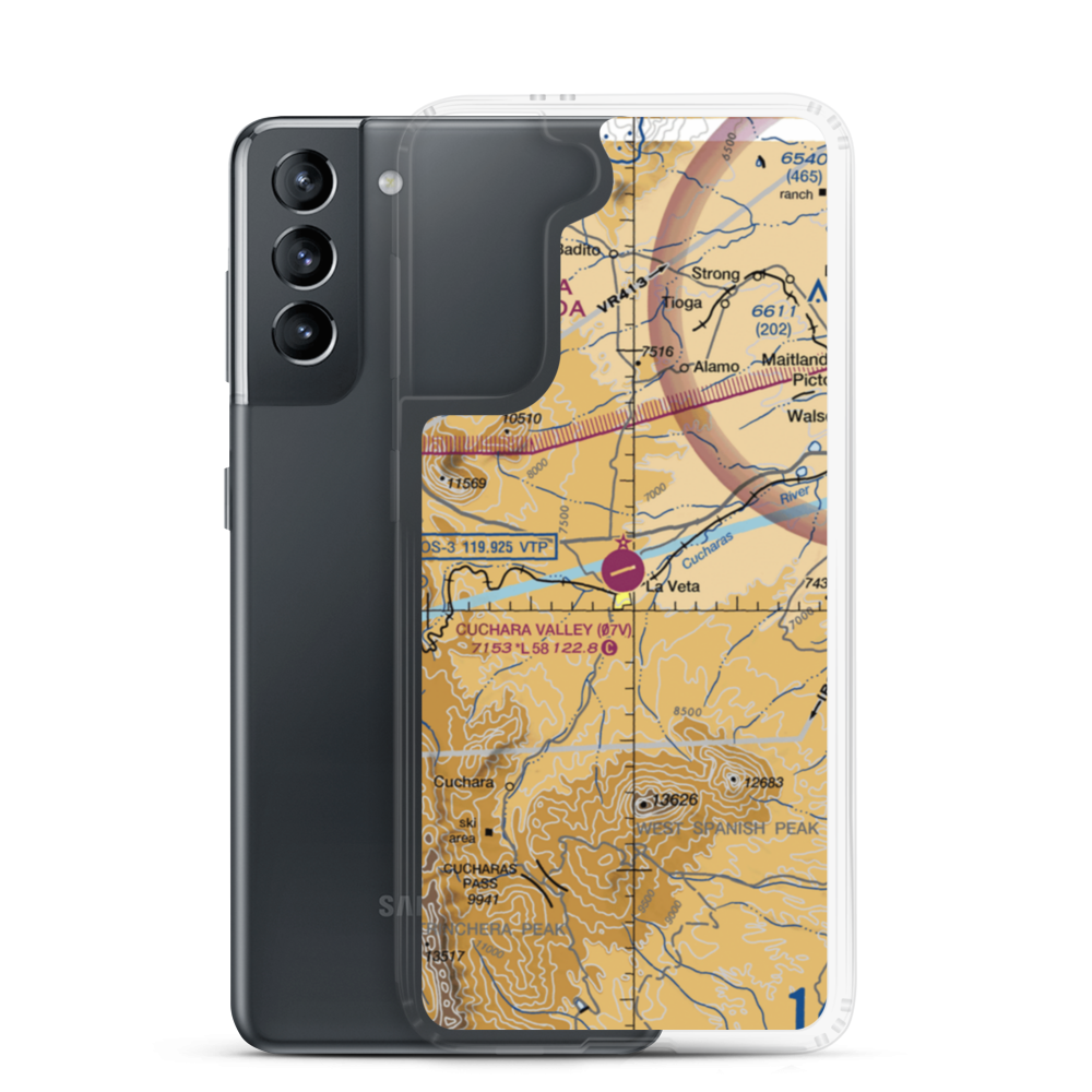 Cuchara Valley At La Veta Airport (07V) VFR Sectional Samsung Case Samsung Galaxy S21 model shown