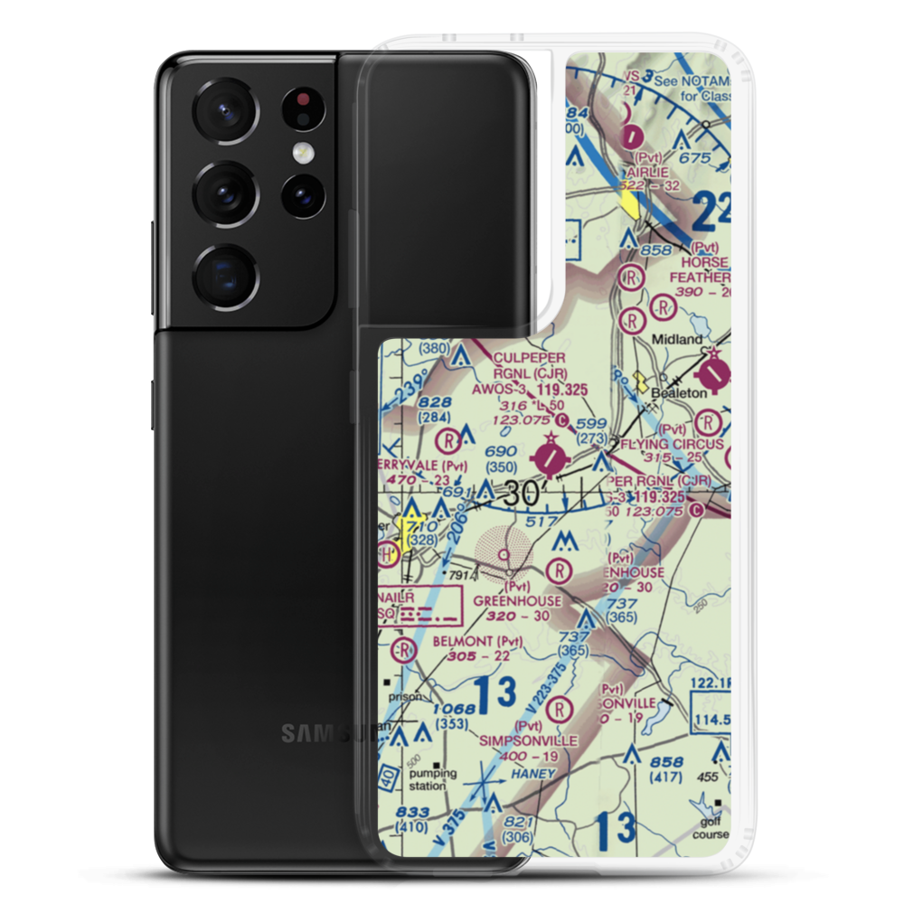 Culpeper Regional Airport (CJR) VFR Sectional Samsung Case Samsung Galaxy S21 Ultra model shown