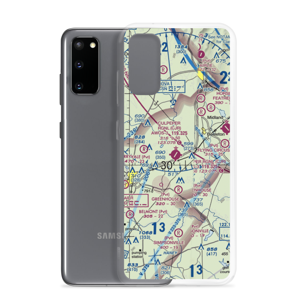 Culpeper Regional Airport (CJR) VFR Sectional Samsung Case Samsung Galaxy S20 model shown