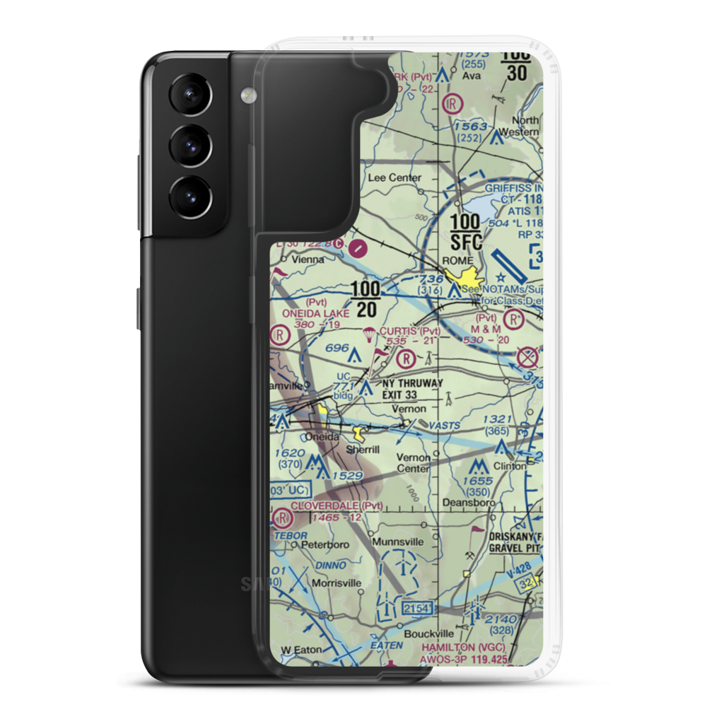 Curtis Airport (NY62) VFR Sectional Samsung Case Samsung Galaxy S21 Plus model shown