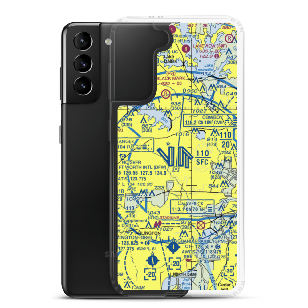 Dallas Fort Worth International Airport (DFW) VFR Sectional Samsung Case Samsung Galaxy S21 Plus model shown