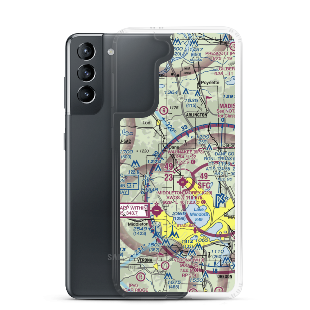 Dane Airport (WI65) VFR Sectional Samsung Case Samsung Galaxy S21 model shown