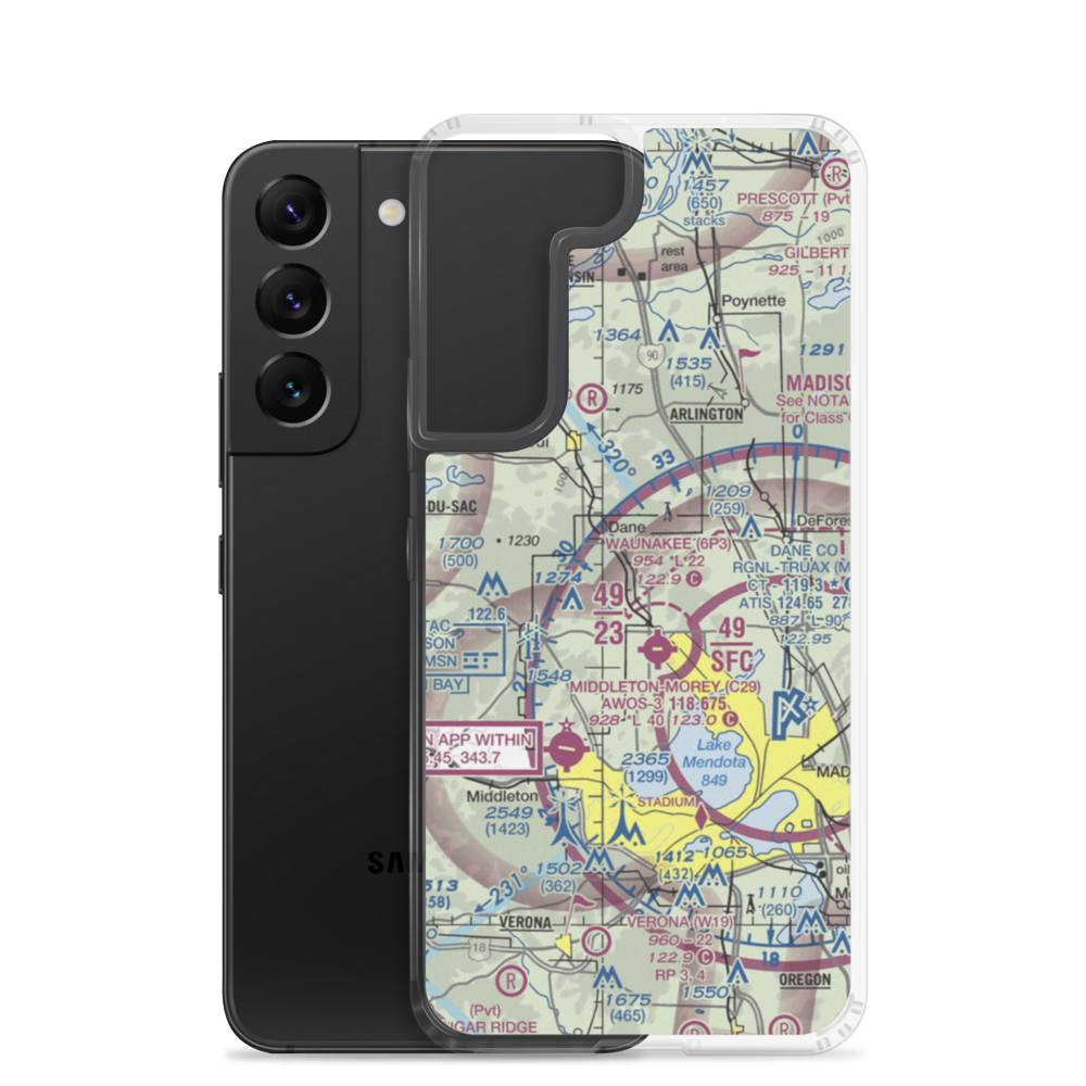 Dane Airport (WI65) VFR Sectional Samsung Case Samsung Galaxy S22 model shown