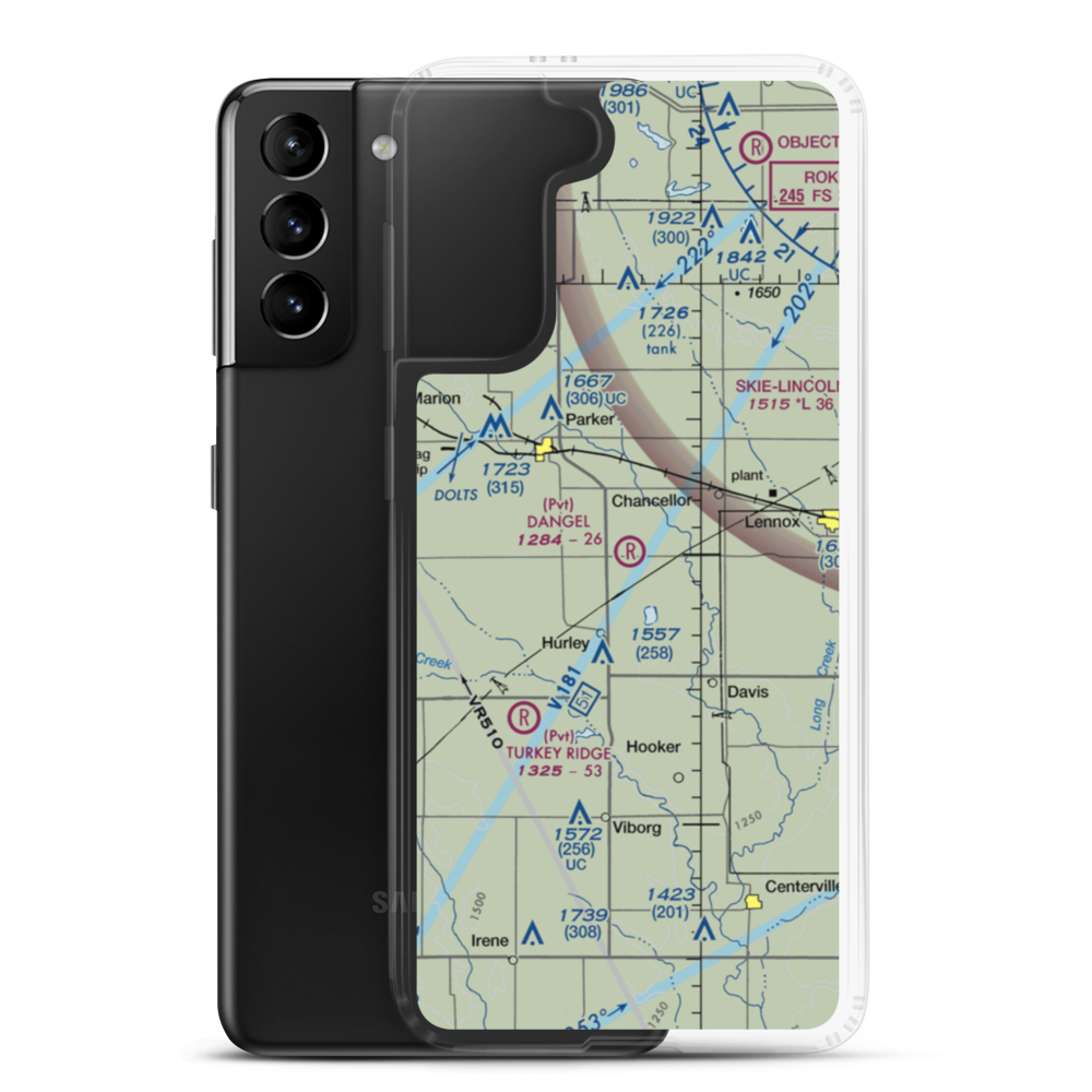 Dangel Airport (2SD7) VFR Sectional Samsung Case Samsung Galaxy S21 Plus model shown