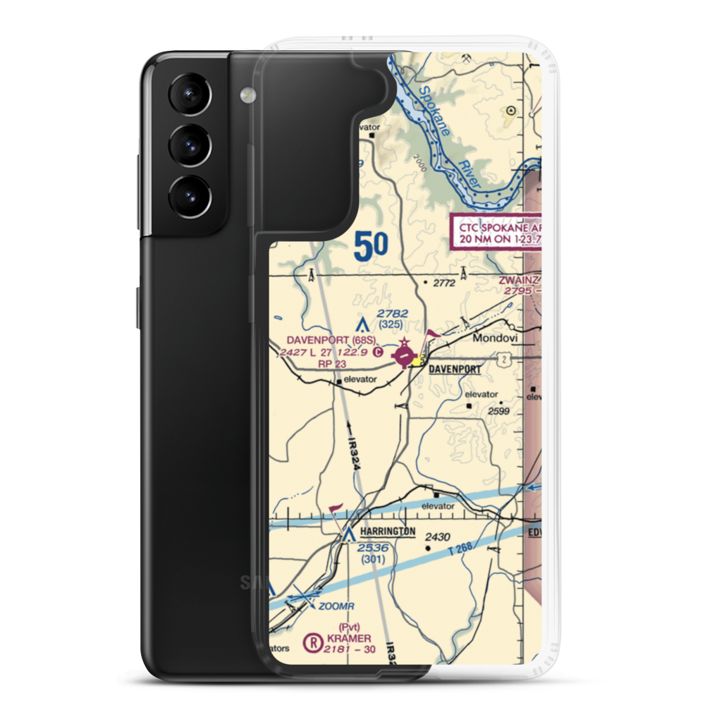Davenport Airport (68S) VFR Sectional Samsung Case Samsung Galaxy S21 Plus model shown