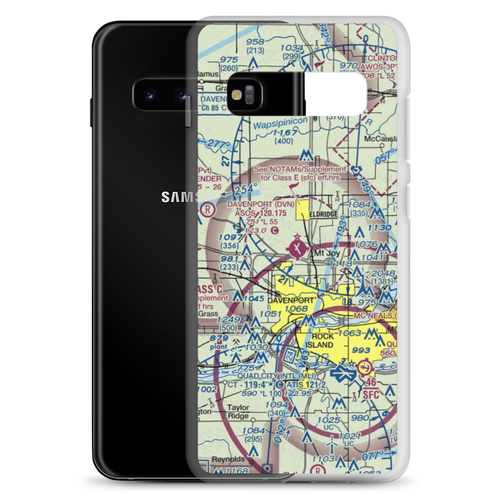 Davenport Municipal Airport (DVN) VFR Sectional Samsung Case Samsung Galaxy S10+ model shown