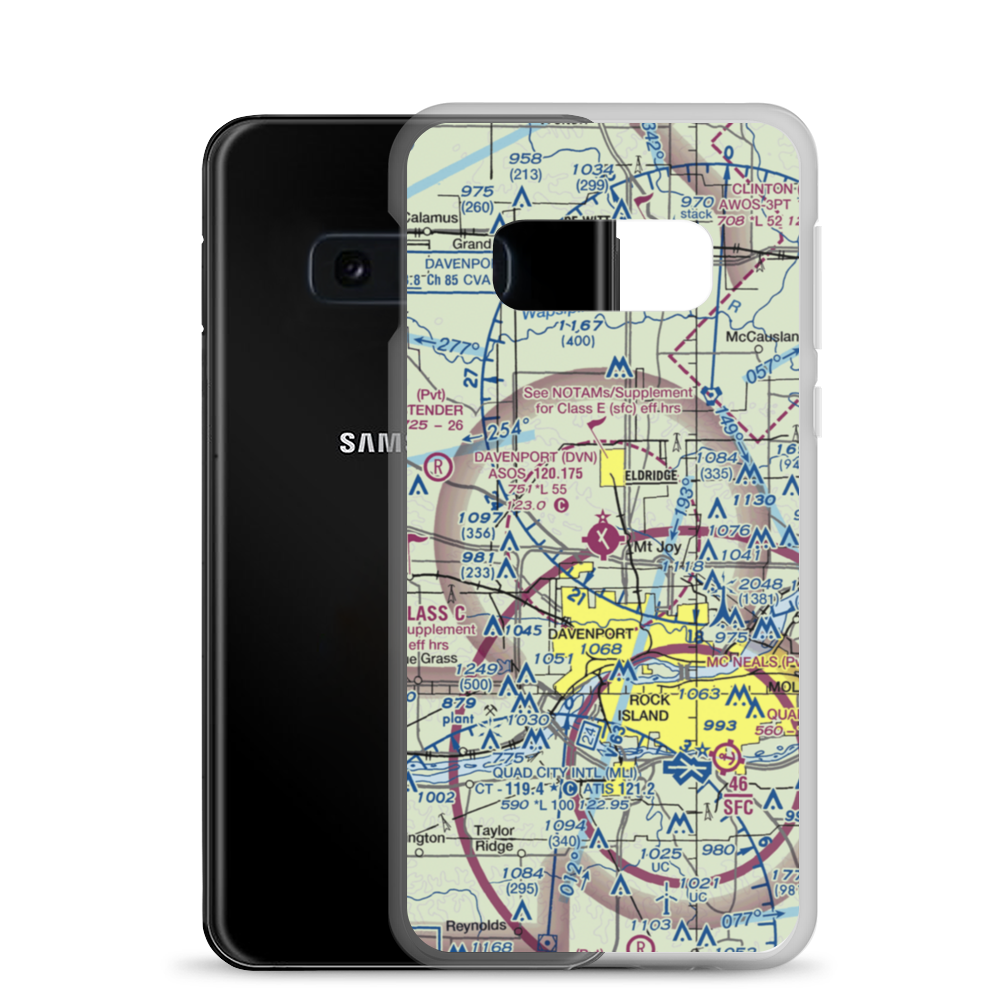 Davenport Municipal Airport (DVN) VFR Sectional Samsung Case Samsung Galaxy S10e model shown