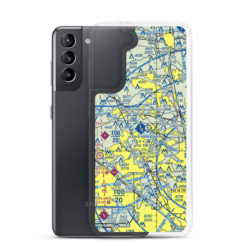 David Wayne Hooks Memorial Airport (DWH) VFR Sectional Samsung Case Samsung Galaxy S21 model shown