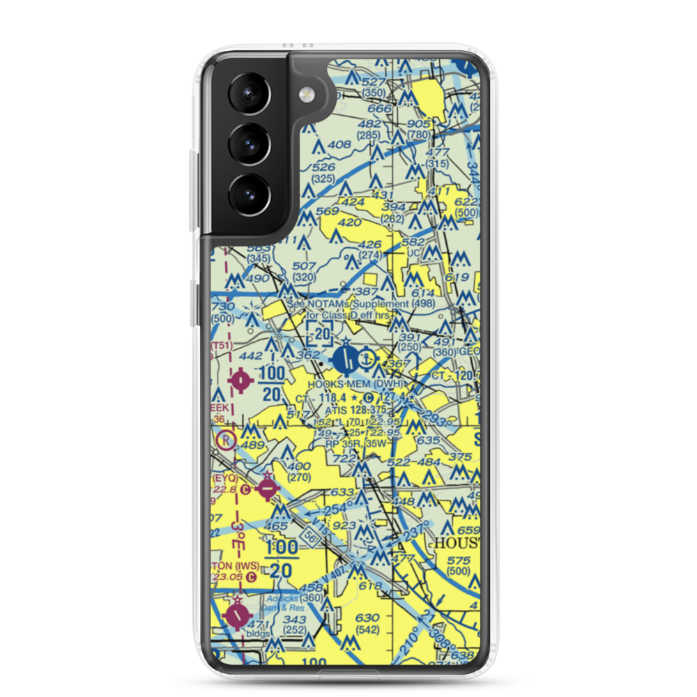 David Wayne Hooks Memorial Airport (DWH) VFR Sectional Samsung Case Samsung Galaxy S21 Plus model shown