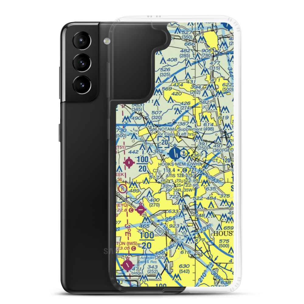 David Wayne Hooks Memorial Airport (DWH) VFR Sectional Samsung Case Samsung Galaxy S21 Plus model shown