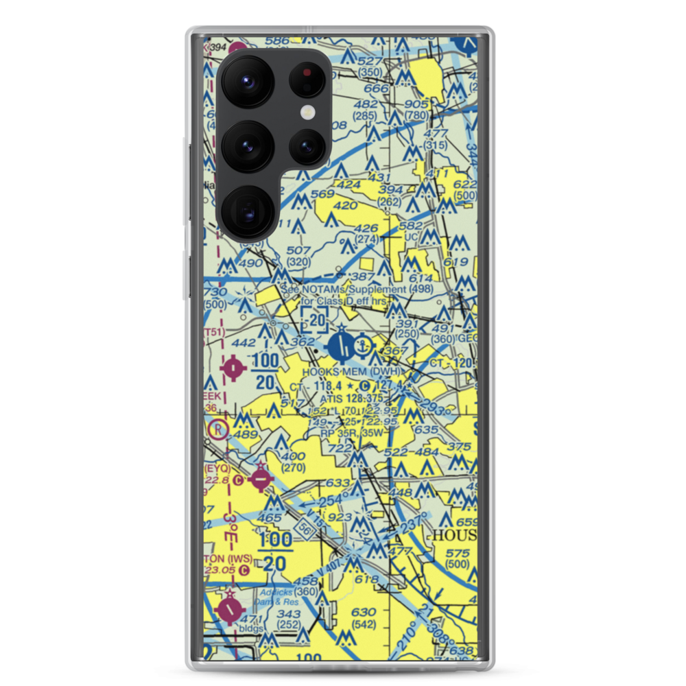 David Wayne Hooks Memorial Airport (DWH) VFR Sectional Samsung Case Samsung Galaxy S22 Ultra model shown