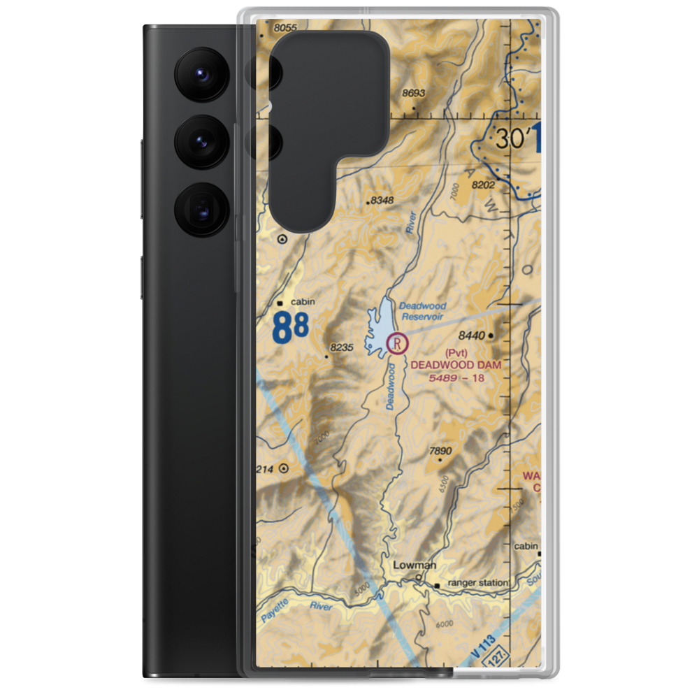 Deadwood Dam Airstrip (ID86) VFR Sectional Samsung Case Samsung Galaxy S22 Ultra model shown