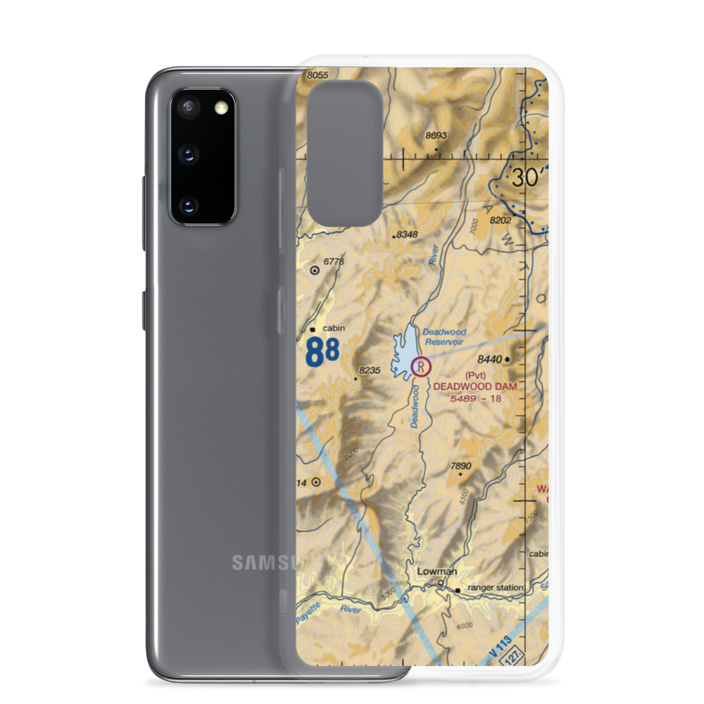 Deadwood Dam Airstrip (ID86) VFR Sectional Samsung Case Samsung Galaxy S20 model shown