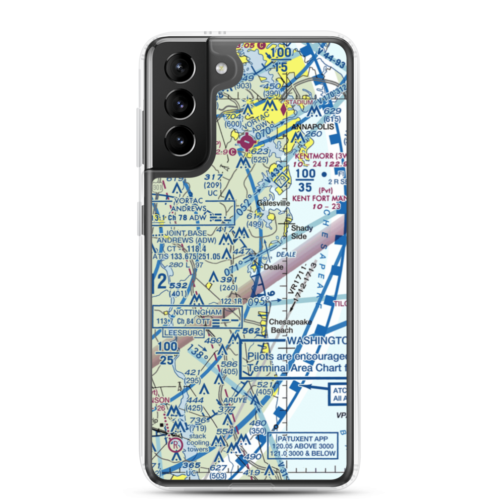 Deale Airport (MD22) VFR Sectional Samsung Case Samsung Galaxy S21 Plus model shown