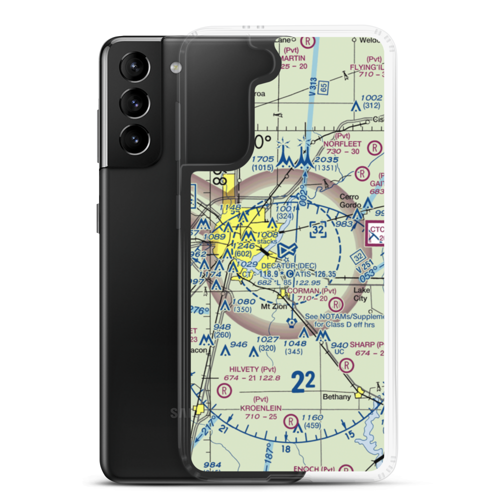 Decatur Airport (DEC) VFR Sectional Samsung Case Samsung Galaxy S21 Plus model shown