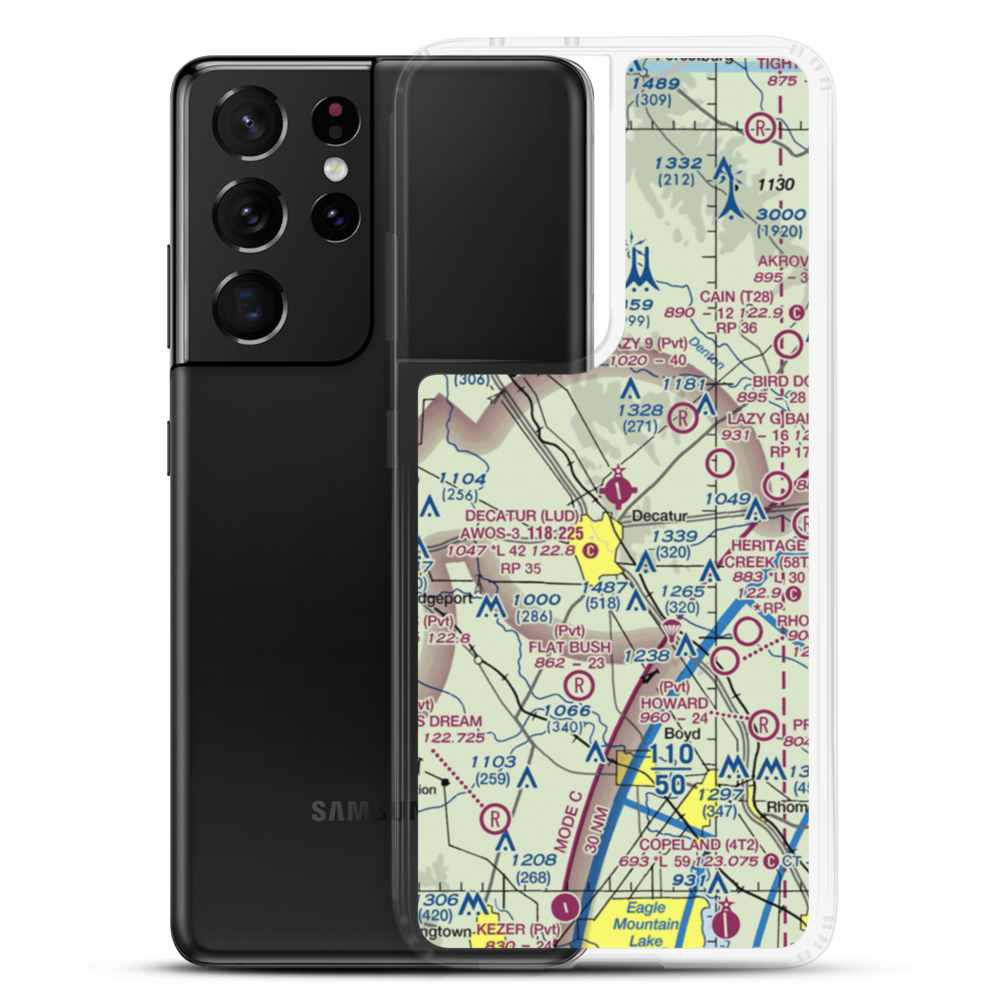 Decatur Municipal Airport (LUD) VFR Sectional Samsung Case Samsung Galaxy S21 Ultra model shown