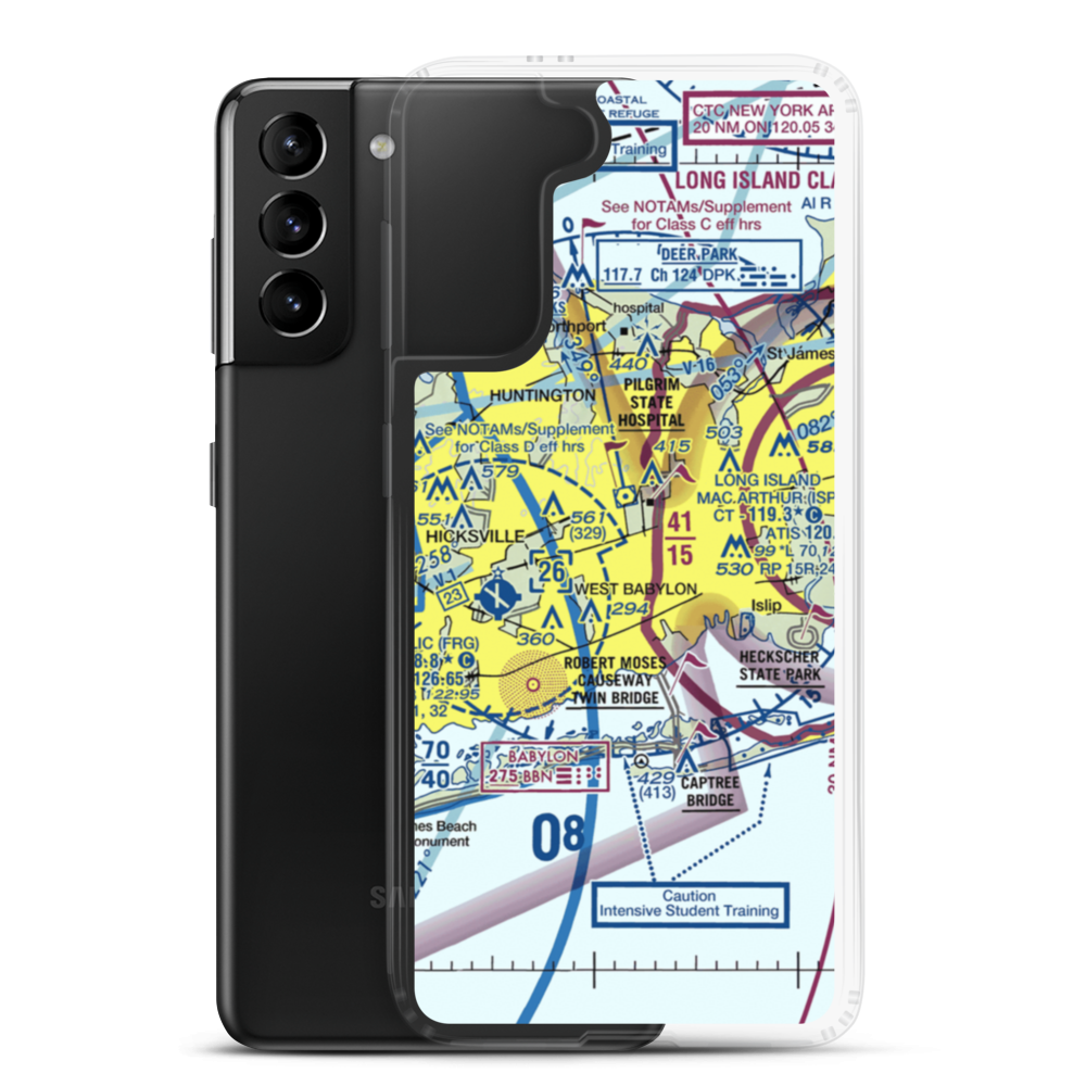 Deer Park Airport (DPK) VFR Sectional Samsung Case Samsung Galaxy S21 Plus model shown
