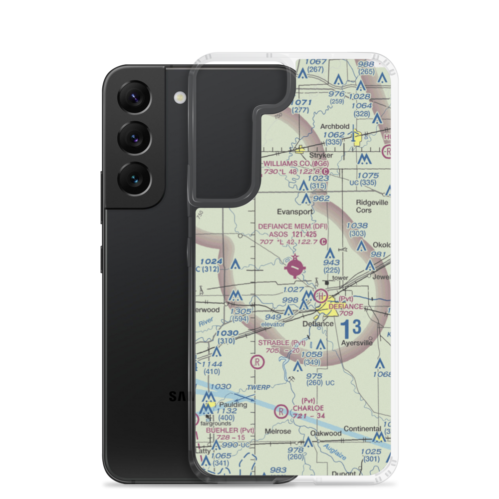 Defiance Memorial Airport (DFI) VFR Sectional Samsung Case Samsung Galaxy S22 model shown