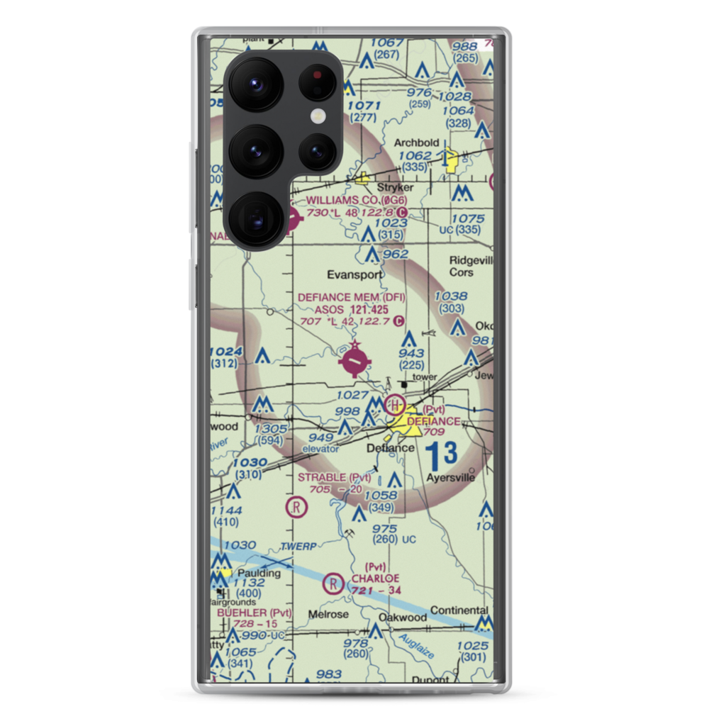 Defiance Memorial Airport (DFI) VFR Sectional Samsung Case Samsung Galaxy S22 Ultra model shown